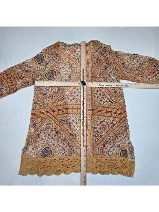 Jolt S Womens Paisley Crochet Trim Open Long Cardigan Boho - Picture 4 of 4